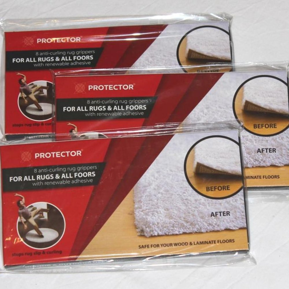 THREE (3) PACKS / 8 EA PROTECTOR ANTI-CURLING RUG GRIPPERS 7" RENEWABLE ADHESIVE
